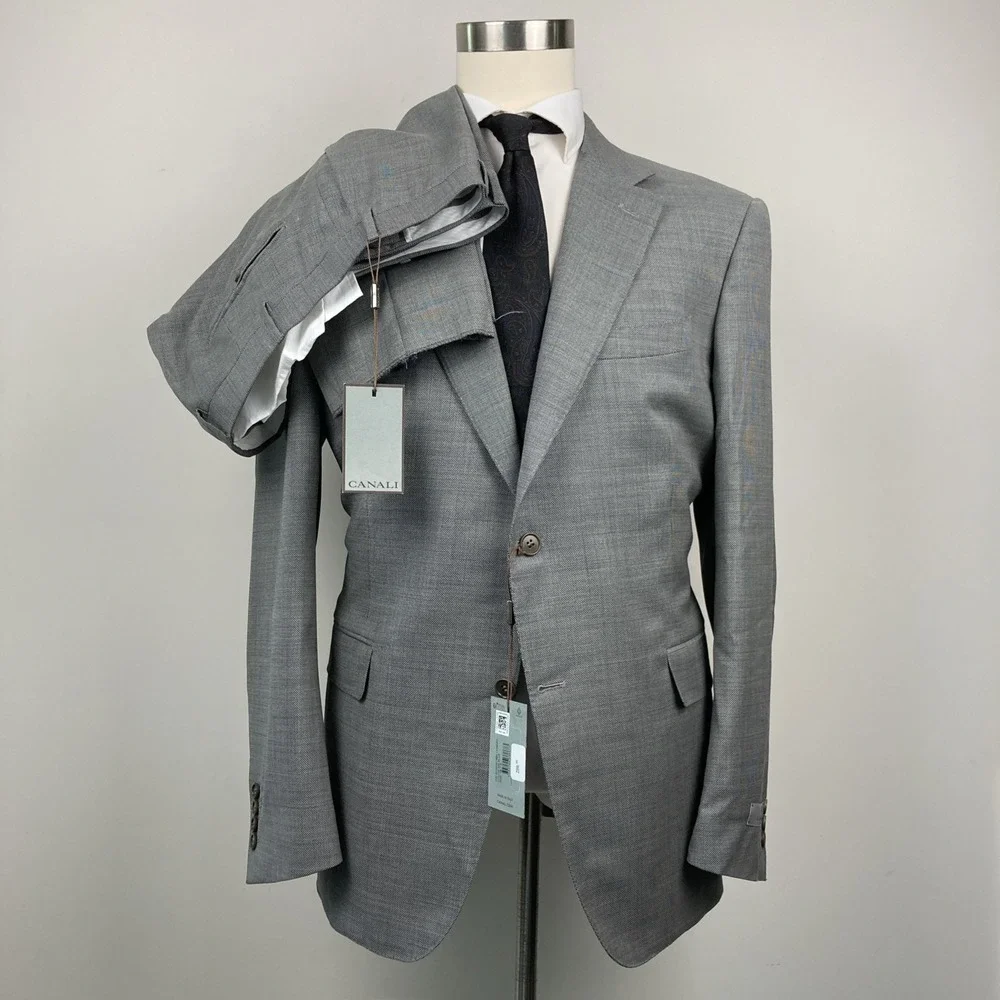 CANALI Men's Slim Fit‎ 100% Wool Grey Woven Suit, Size 46R (56 EU)